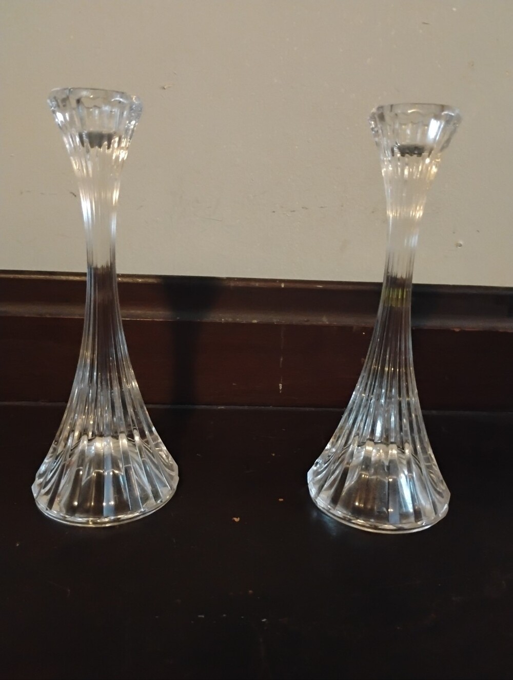 Vintage Fluted Crystal Taper Candlestick Holders (Set of 2)